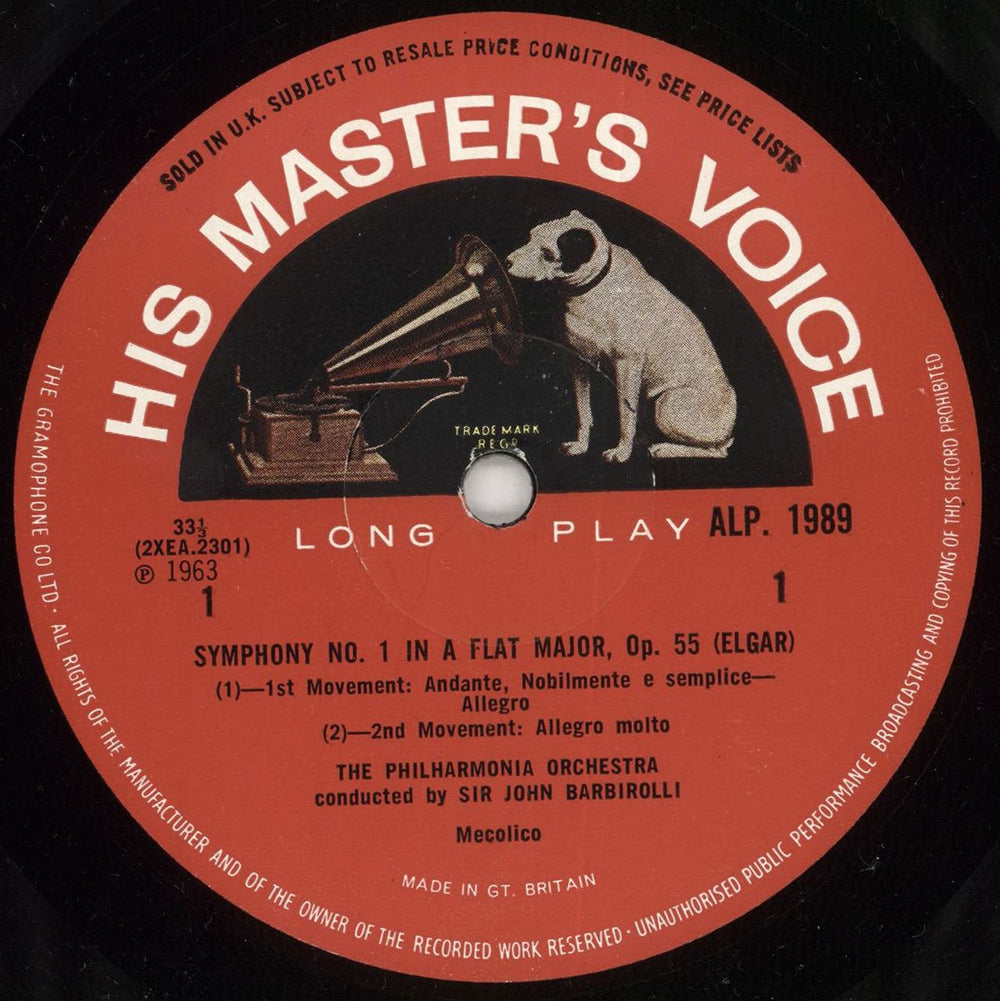 Edward Elgar Symphony No.1 In A Flat Major UK vinyl LP album (LP record) EFDLPSY688357