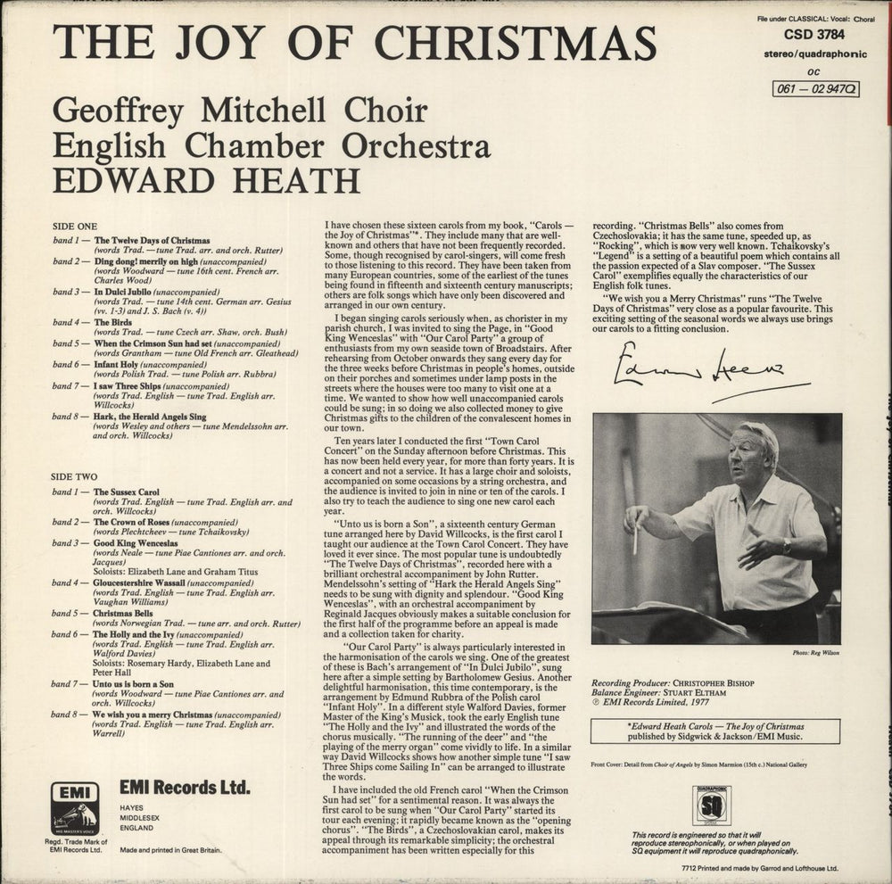 Edward Heath Carols (The Joy Of Christmas) UK vinyl LP album (LP record)