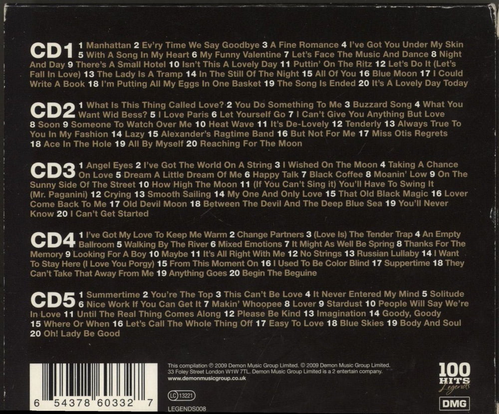 Ella Fitzgerald 100 Hits Legends UK 5-CD album set 654378603327