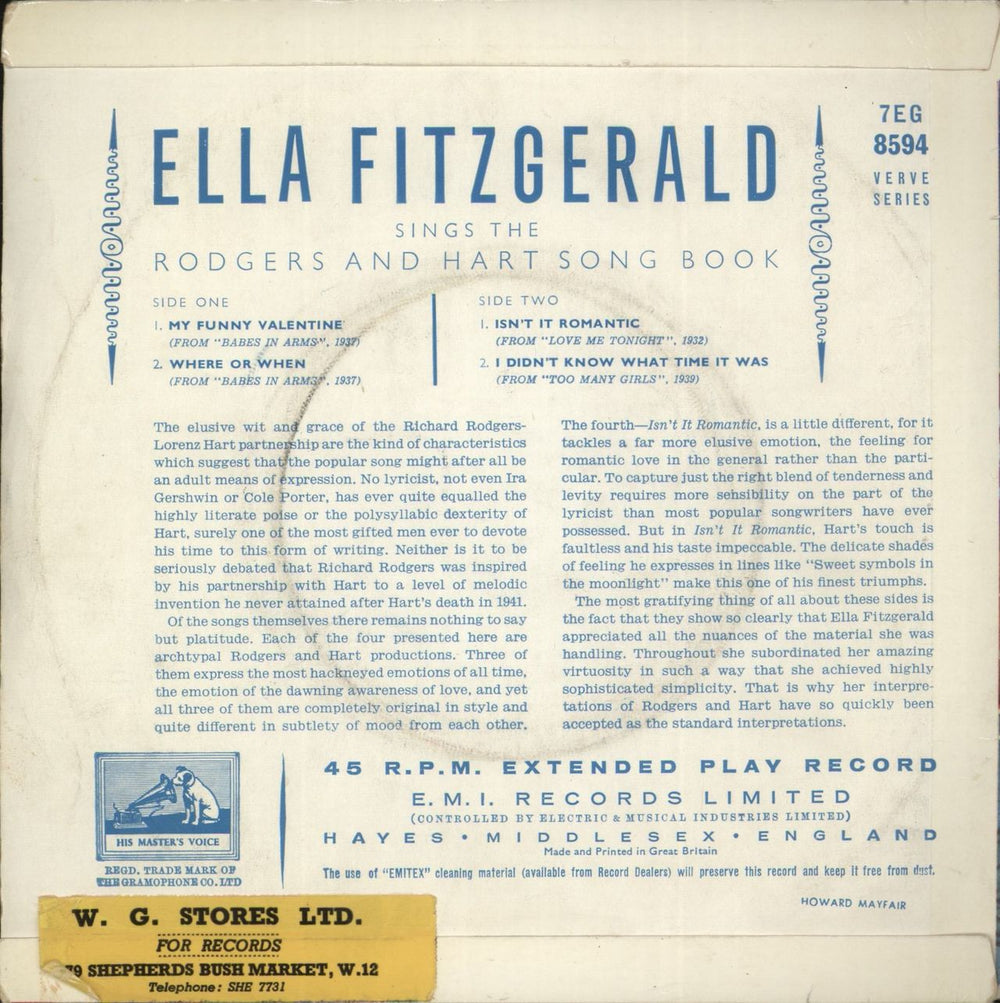 Ella Fitzgerald Ella Fitzgerald Sings The Rodgers And Hart Song Book UK 7" vinyl single (7 inch record / 45)