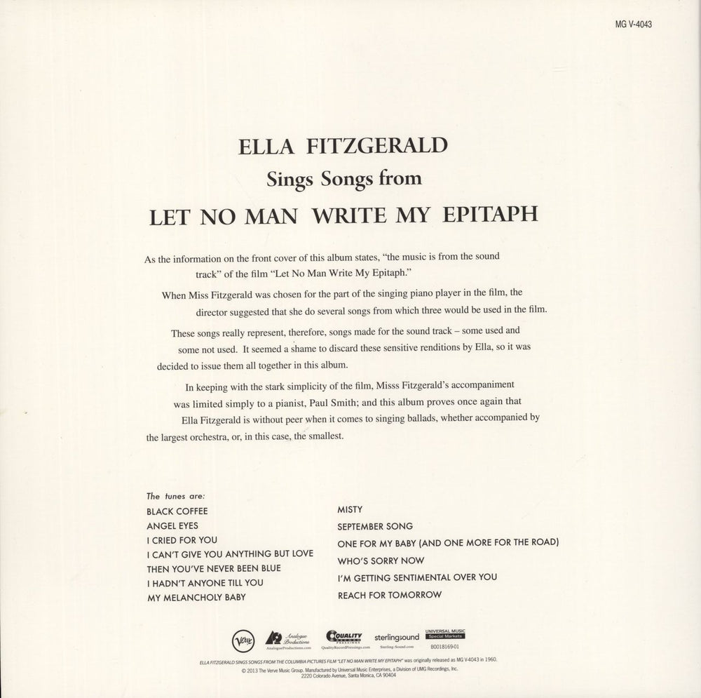 Ella Fitzgerald Let No Man Write My Epitaph - 200gm Vinyl US 2-LP vinyl record set (Double LP Album)