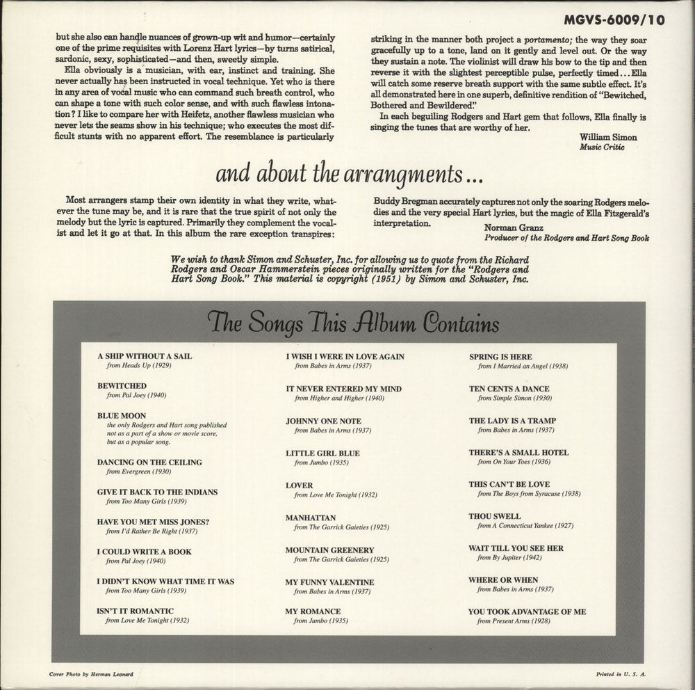 Ella Fitzgerald Sings The Rodgers And Hart Song Book - 180gram UK 2-LP vinyl record set (Double LP Album)