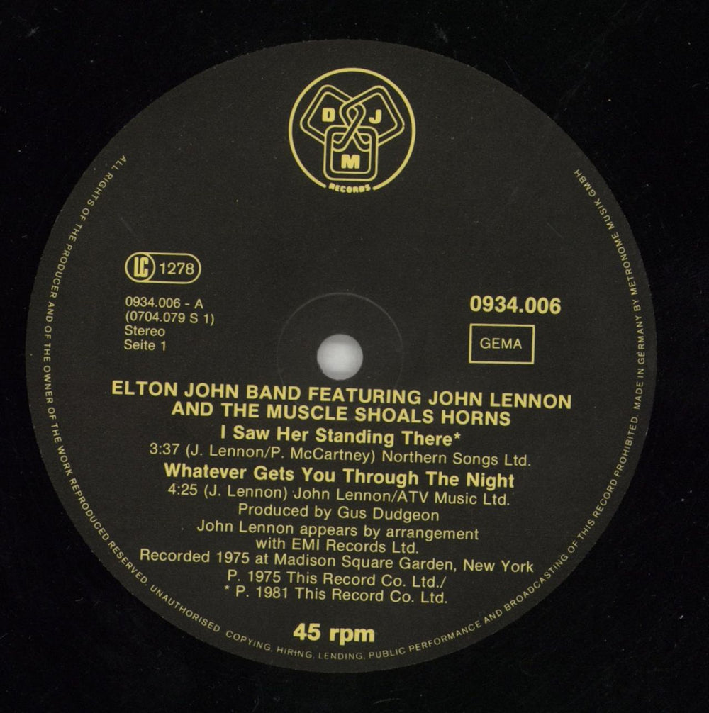 Elton John I Saw Her Standing There - EX German 12" vinyl single (12 inch record / Maxi-single) JOH12IS867566