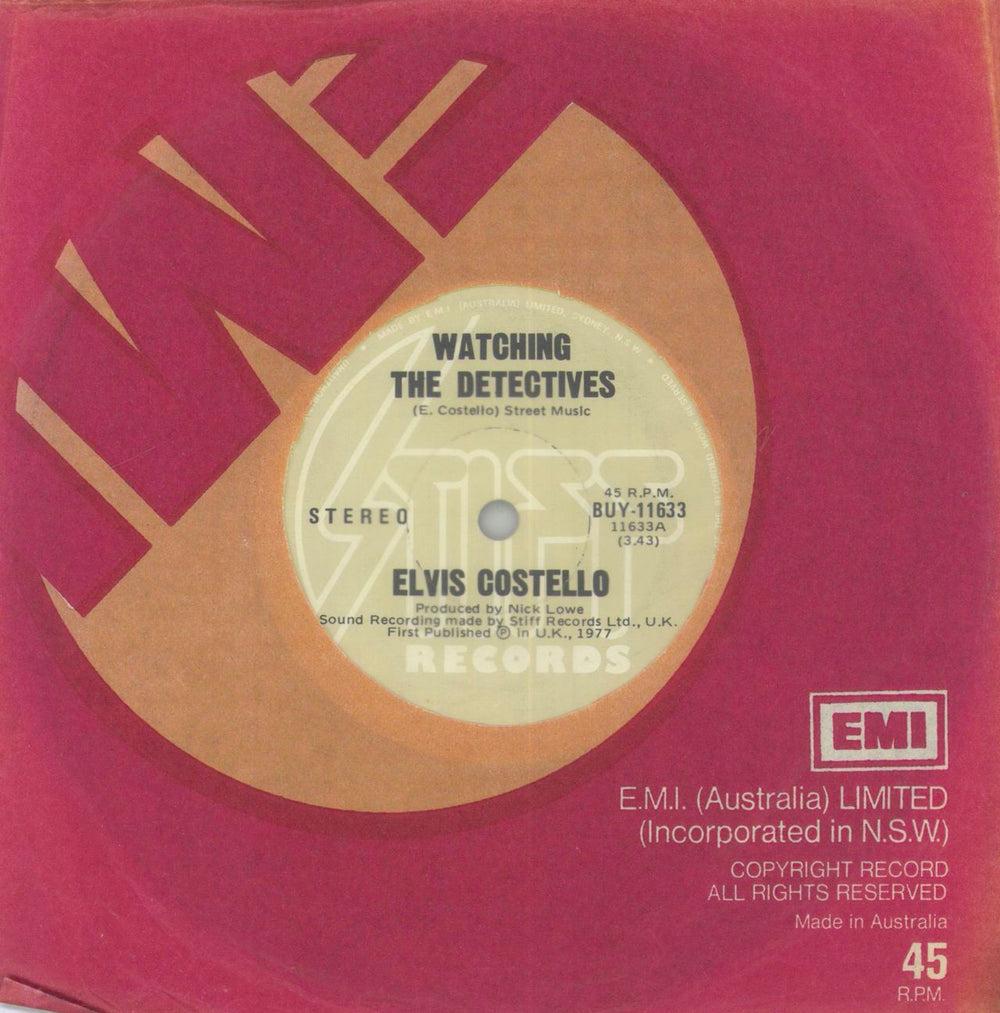 Elvis Costello Watching The Detectives Australian 7" vinyl single (7 inch record / 45) BUY-11633