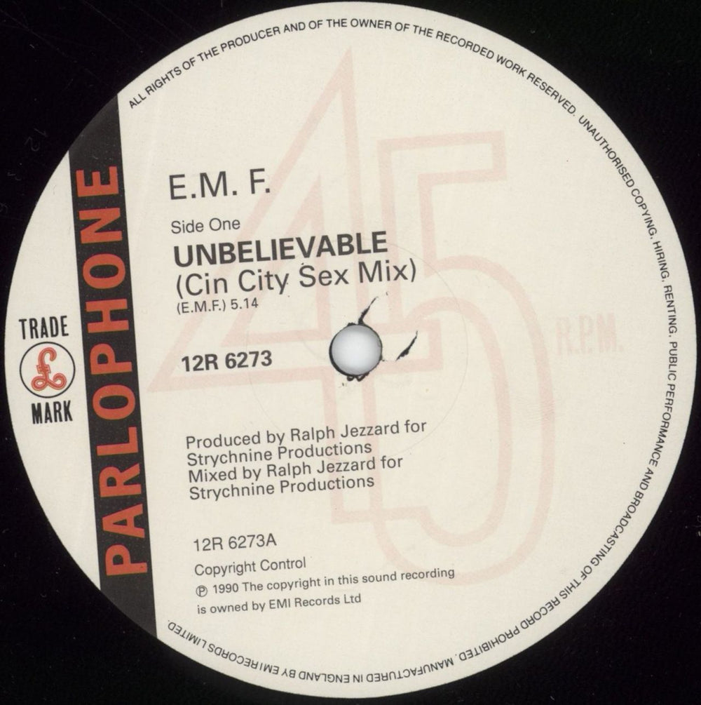 EMF Unbelievable UK 12" vinyl single (12 inch record / Maxi-single) EMF12UN156718