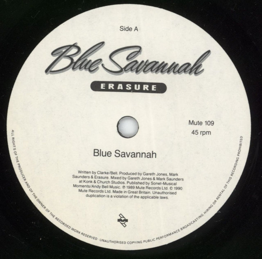 Erasure Blue Savannah UK 7" vinyl single (7 inch record / 45) ERA07BL49363