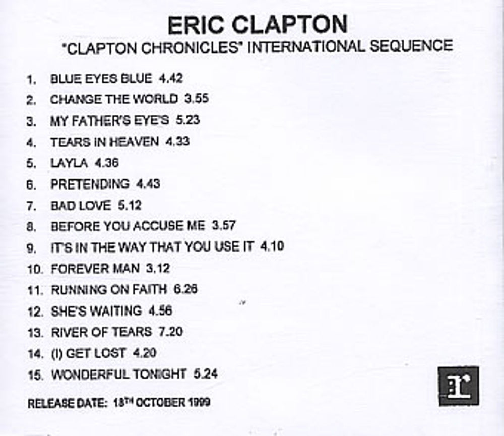 Eric Clapton Clapton Chronicles - International Sequence UK Promo CD-R acetate CD ACETATE