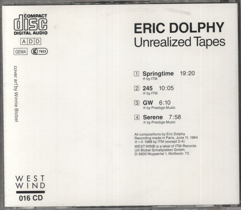 Eric Dolphy Unrealized Tapes German CD album (CDLP)