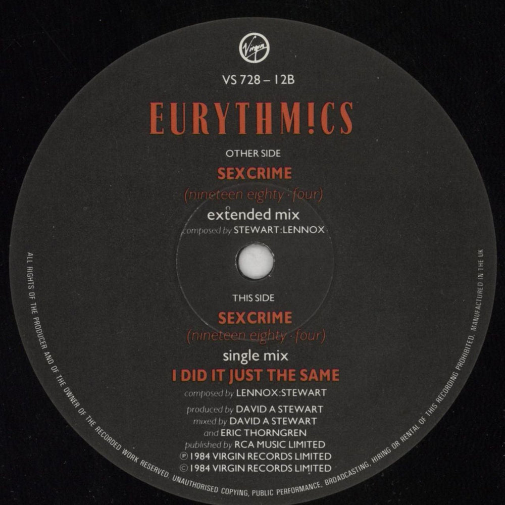 Eurythmics Sexcrime (Nineteen Eighty-Four) UK 12" vinyl single (12 inch record / Maxi-single) EUR12SE35512