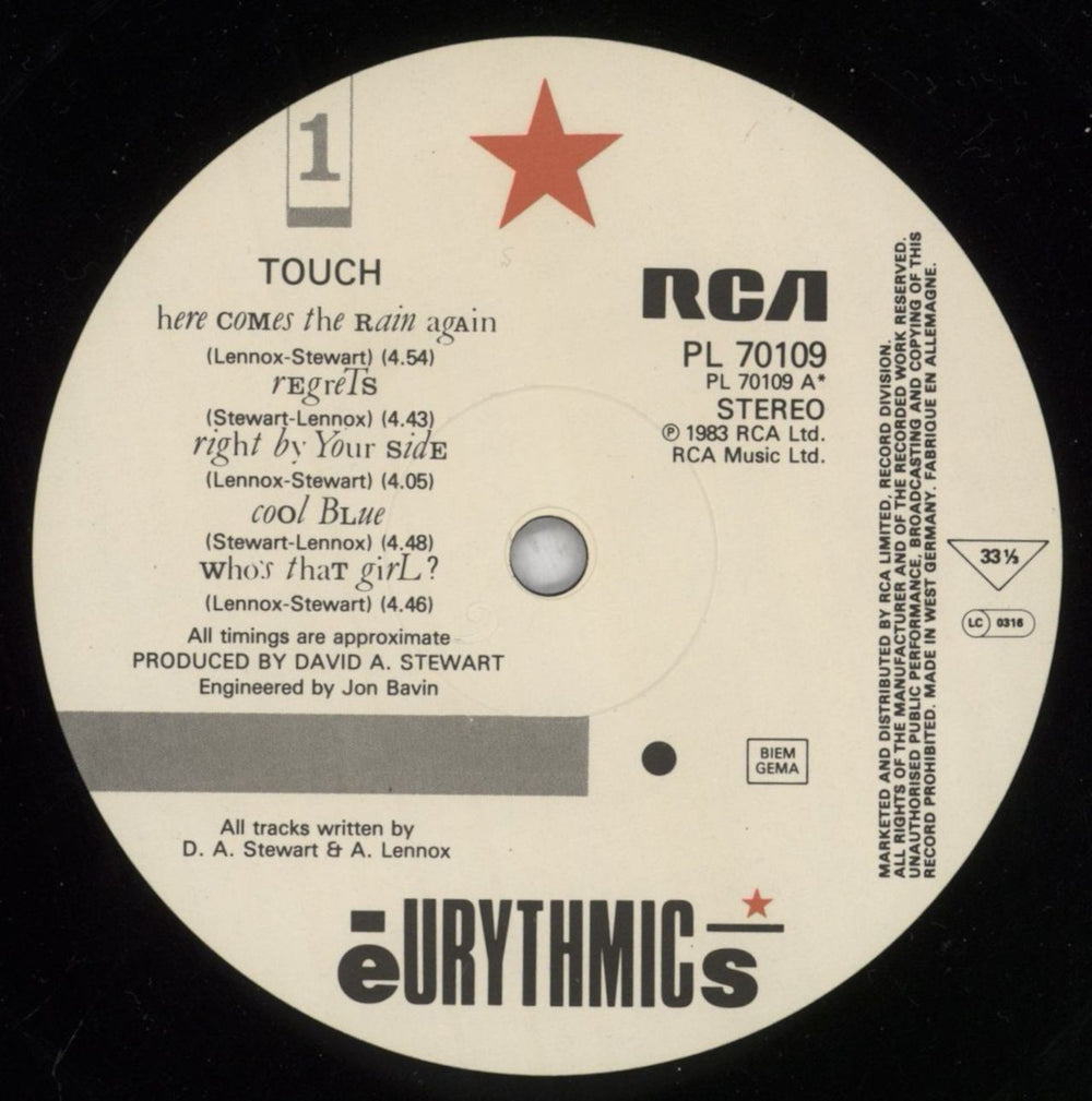 Eurythmics Touch - Merch insert German vinyl LP album (LP record) EURLPTO834828