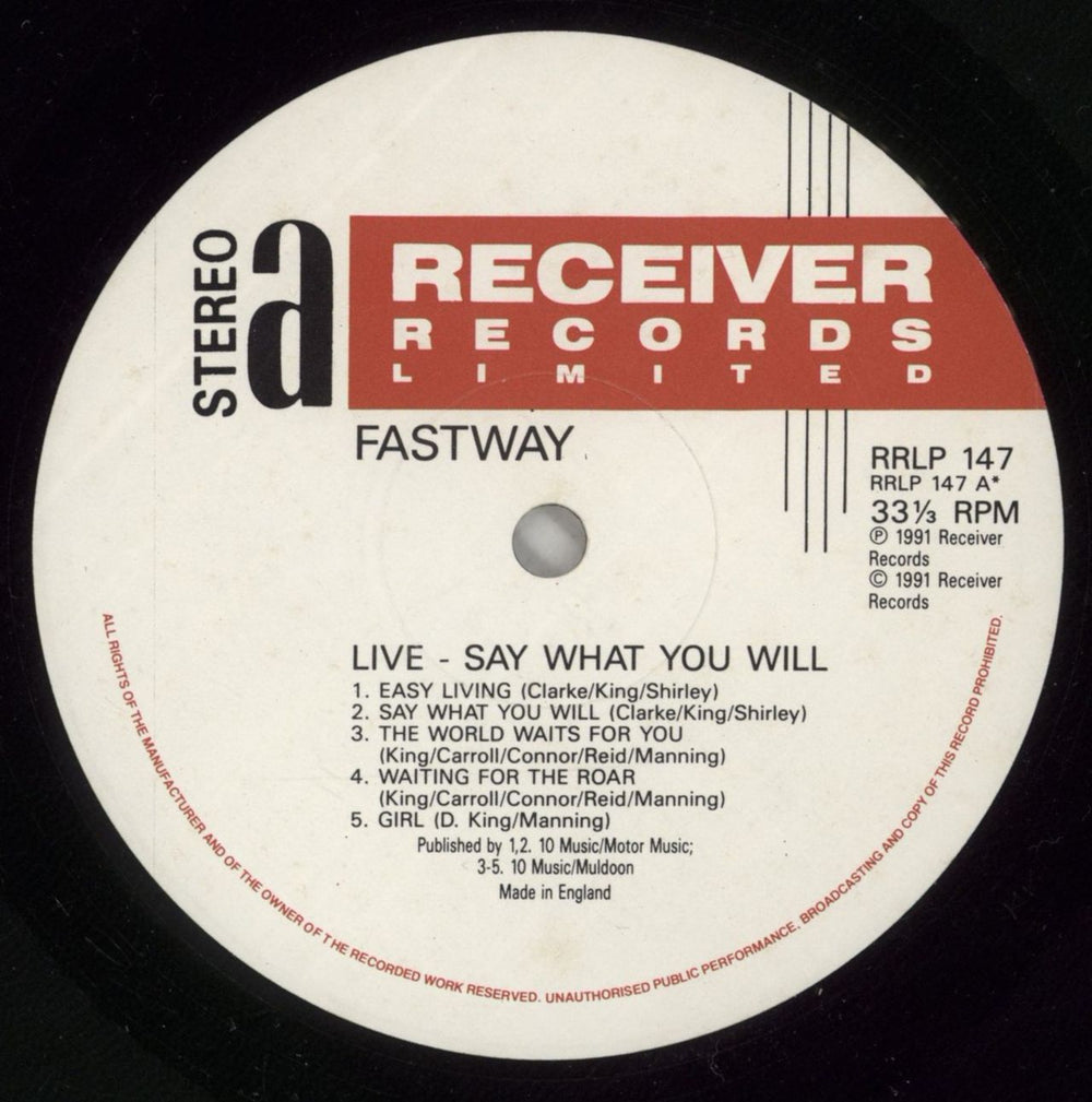 Fastway Say What You Will UK vinyl LP album (LP record) FSWLPSA872398
