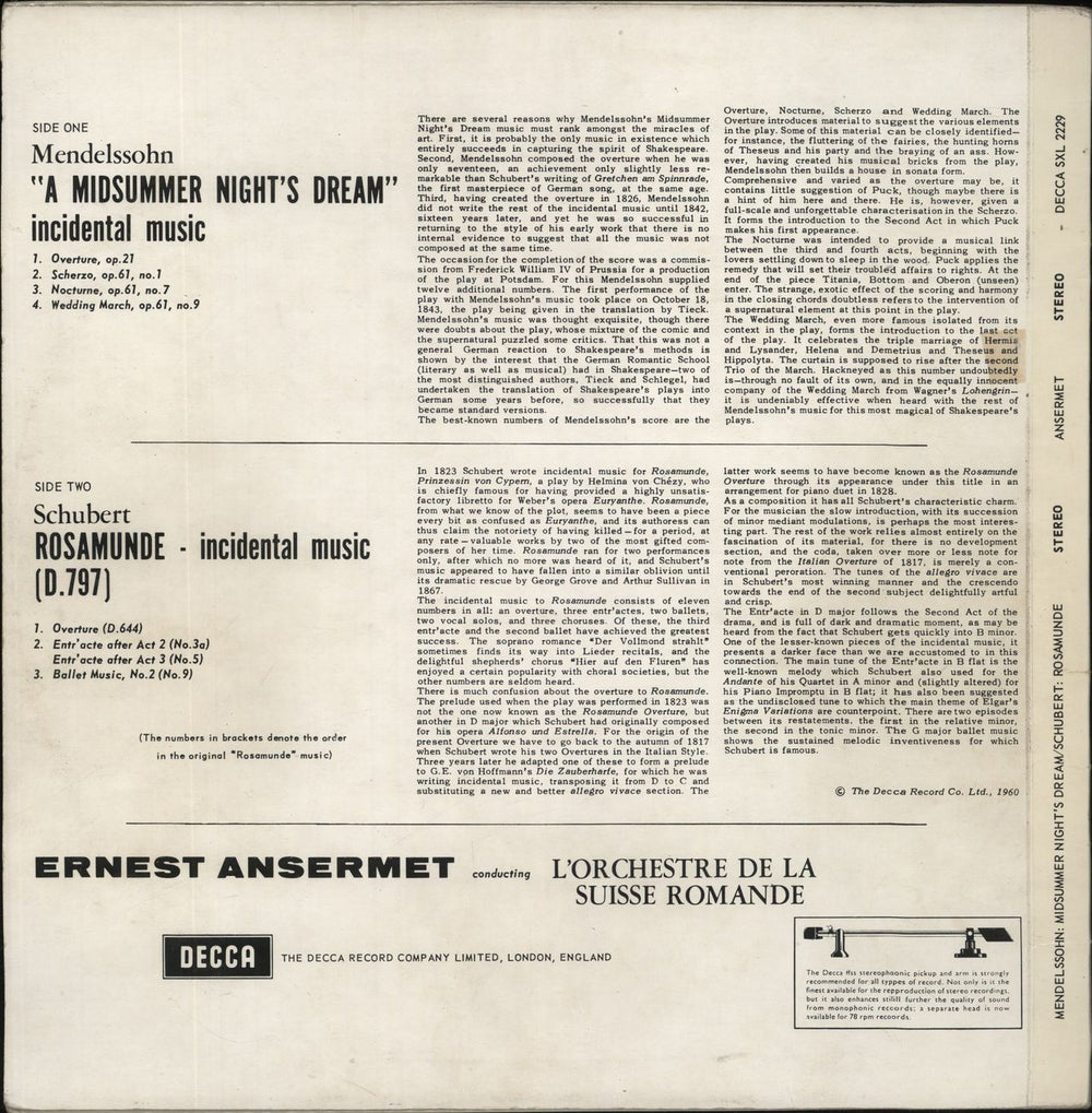 Felix Mendelssohn Mendelssohn: A Midsummer Night's Dream / Schubert: Rosamunde UK vinyl LP album (LP record)