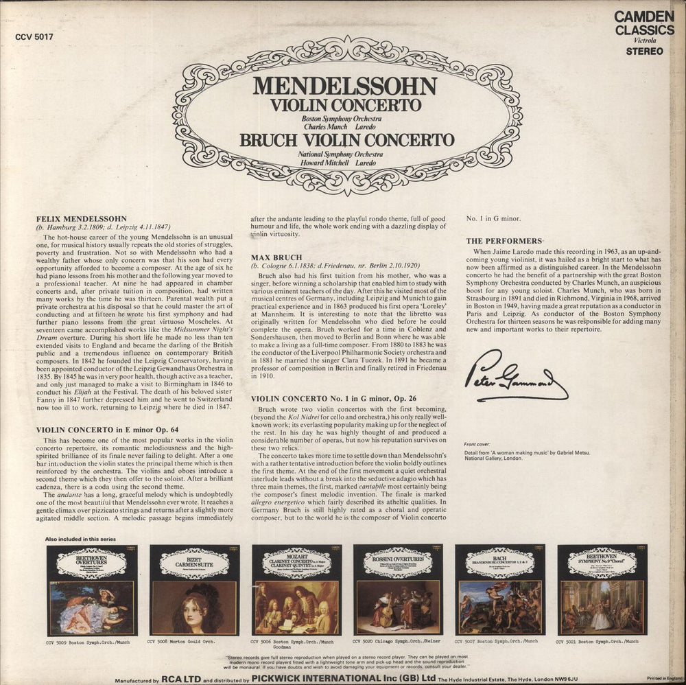 Felix Mendelssohn Mendelssohn: Violin Concerto / Bruch: Violin Concerto UK vinyl LP album (LP record)