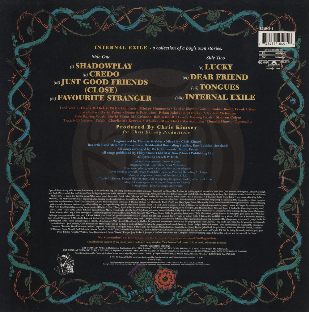 Fish Internal Exile UK vinyl LP album (LP record) 731451104916