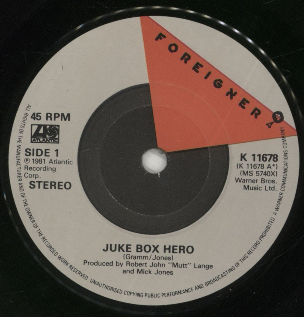 Foreigner Juke Box Hero UK 7" vinyl single (7 inch record / 45) FOR07JU860482