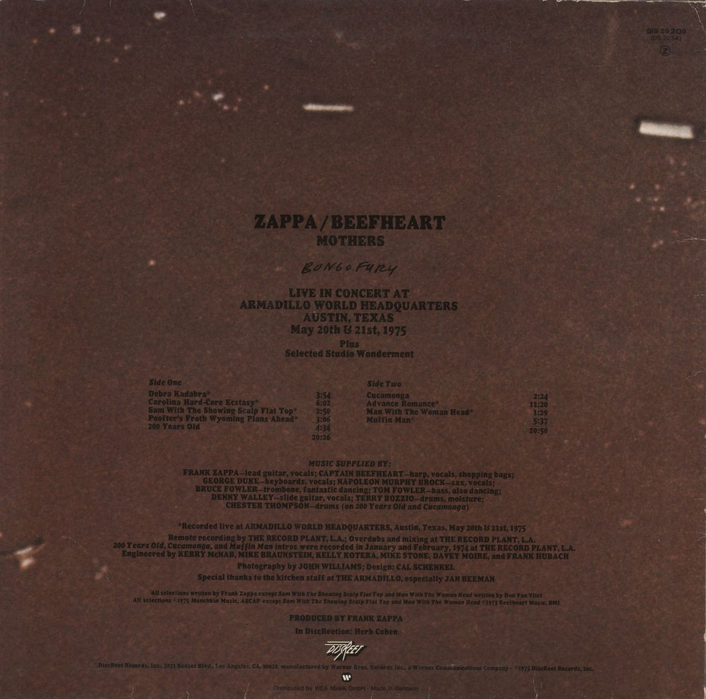 Frank Zappa Bongo Fury - VG German vinyl LP album (LP record)