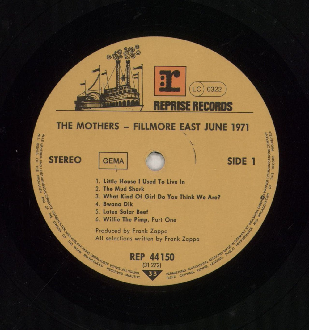 Frank Zappa Fillmore East - June 1971 German vinyl LP album (LP record) ZAPLPFI852895