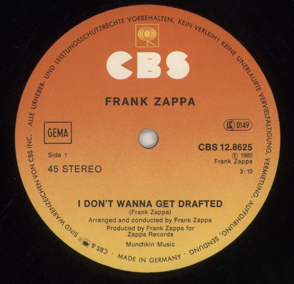 Frank Zappa I Don't Wanna Get Drafted! German 12" vinyl single (12 inch record / Maxi-single) ZAP12ID648338