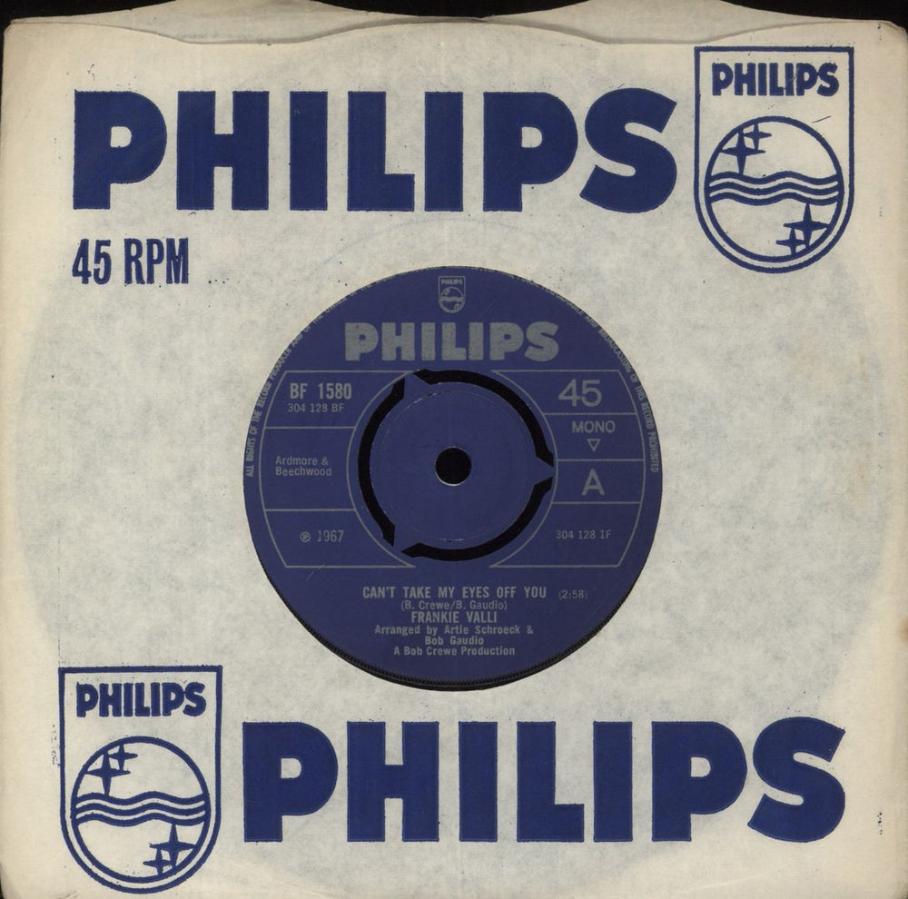 Frankie Valli Can't Take My Eyes Off You UK 7" vinyl single (7 inch record / 45) BF1580