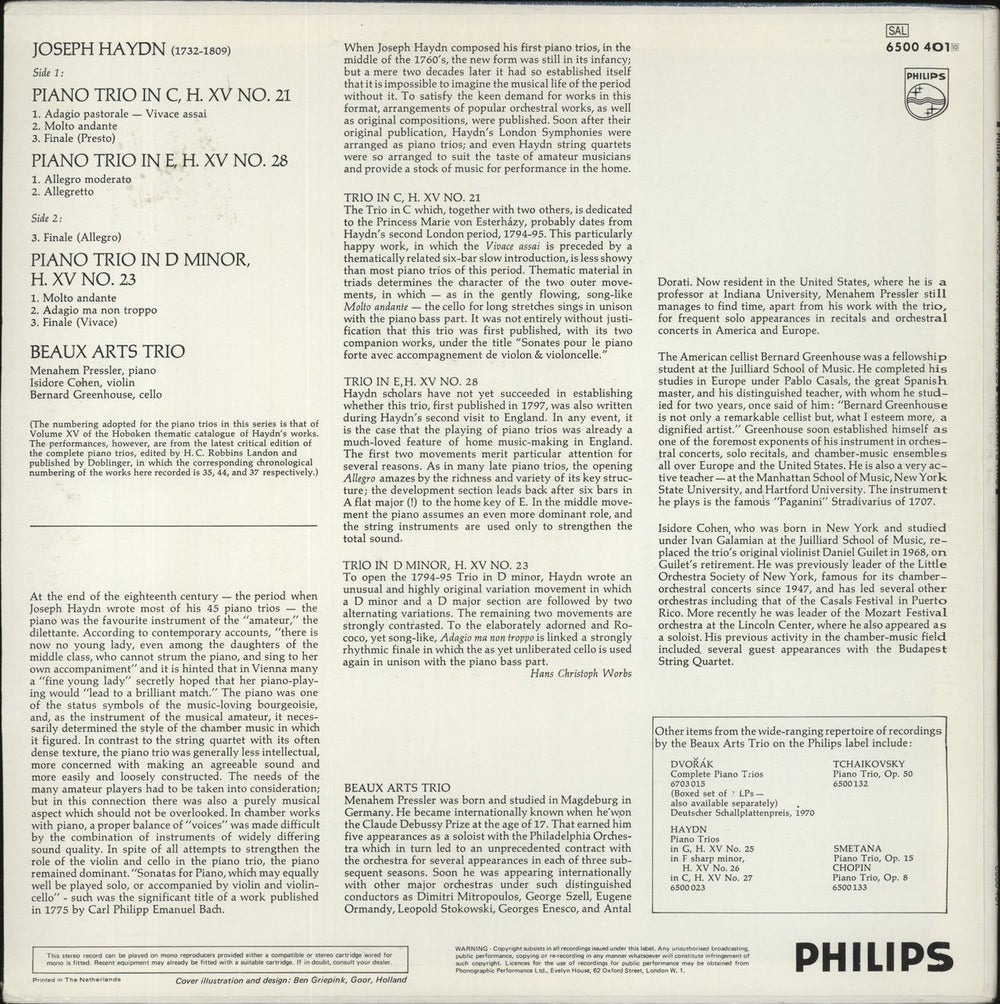 Franz Joseph Haydn Haydn: Piano Trios: No. 21 In C/No.23 In D Minor/No. 28 In E UK vinyl LP album (LP record)