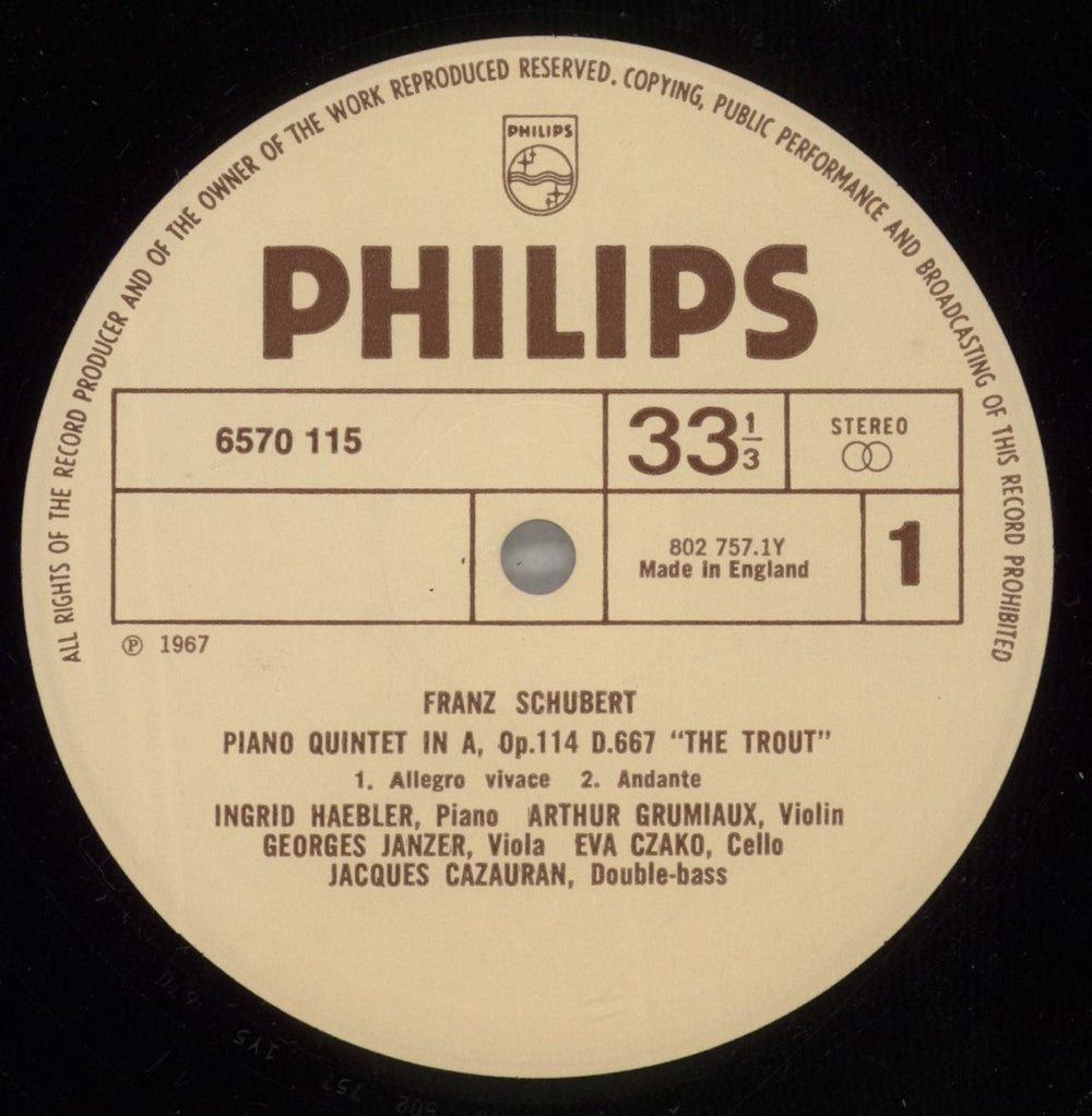 Franz Schubert Schubert: "The Trout" Piano Quintet, Op. 114 UK vinyl LP album (LP record) FT2LPSC877800