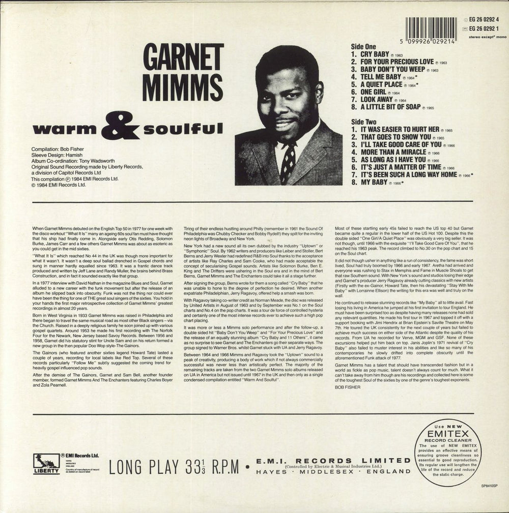Garnet Mimms Warm And Soulful: The Best Of Garnet Mimms UK vinyl LP album (LP record)
