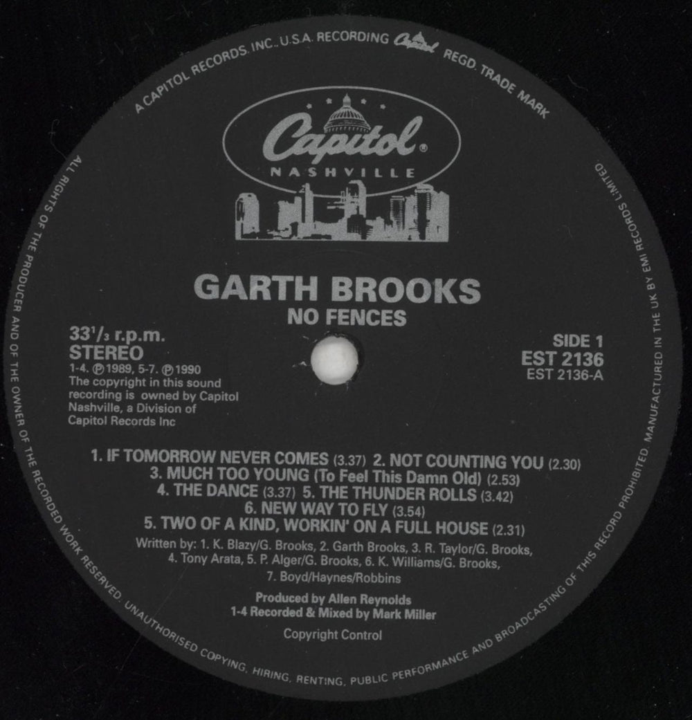 Garth Brooks No Fences UK vinyl LP album (LP record) GARLPNO752924