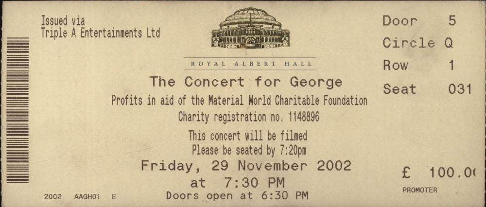 George Harrison Concert For George + Ticket Stub UK tour programme GHATRCO370769