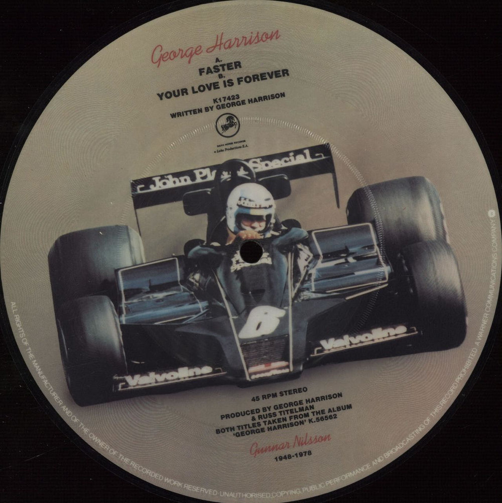 George Harrison Faster + Insert UK 7" vinyl picture disc (7 inch picture disc single) GHA7PFA64679