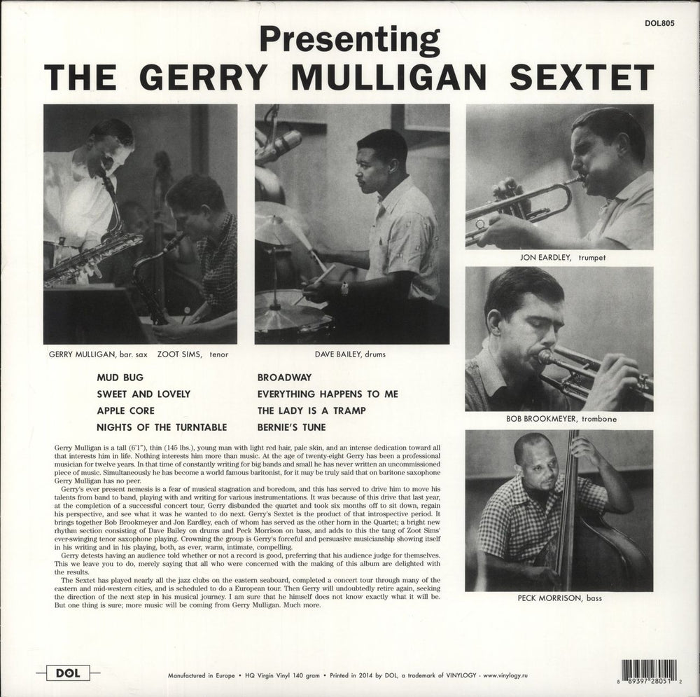Gerry Mulligan Presenting The Gerry Mulligan Sextet UK vinyl LP album (LP record)