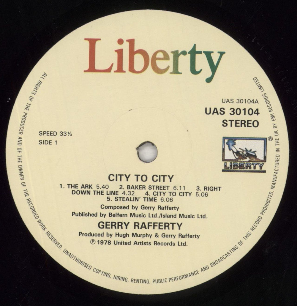 Gerry Rafferty City To City - EX UK vinyl LP album (LP record) GERLPCI855243