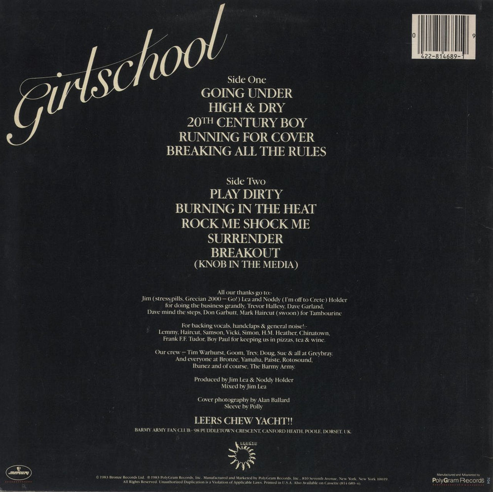 Girlschool Play Dirty US vinyl LP album (LP record)