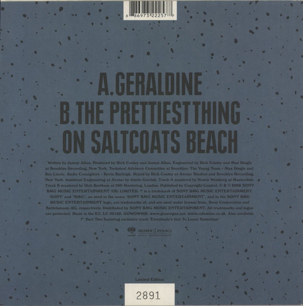 Glasvegas Geraldine - Blue Vinyl UK 7" vinyl single (7 inch record / 45) 886973222577