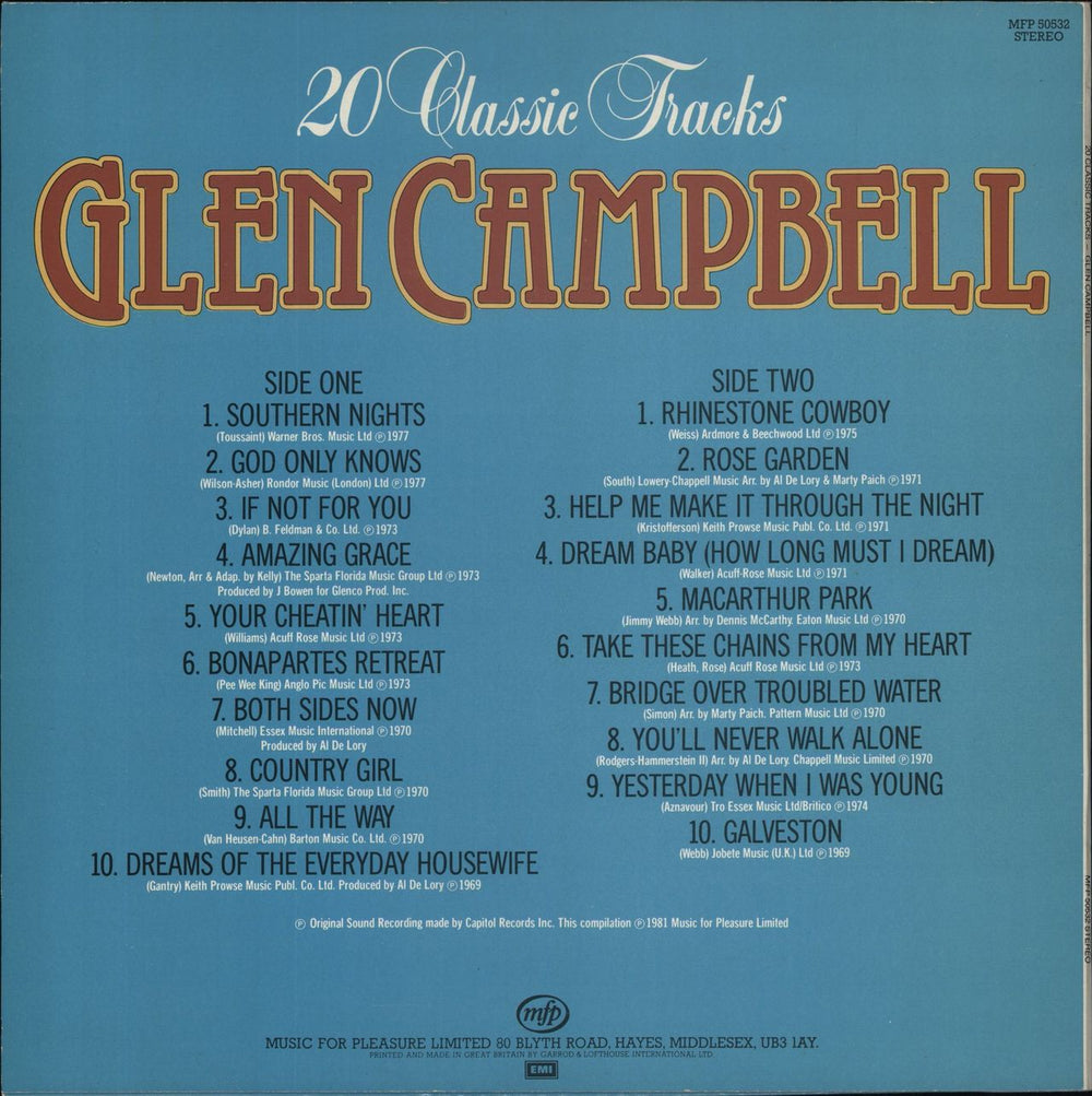 Glen Campbell 20 Classic Tracks UK vinyl LP album (LP record)