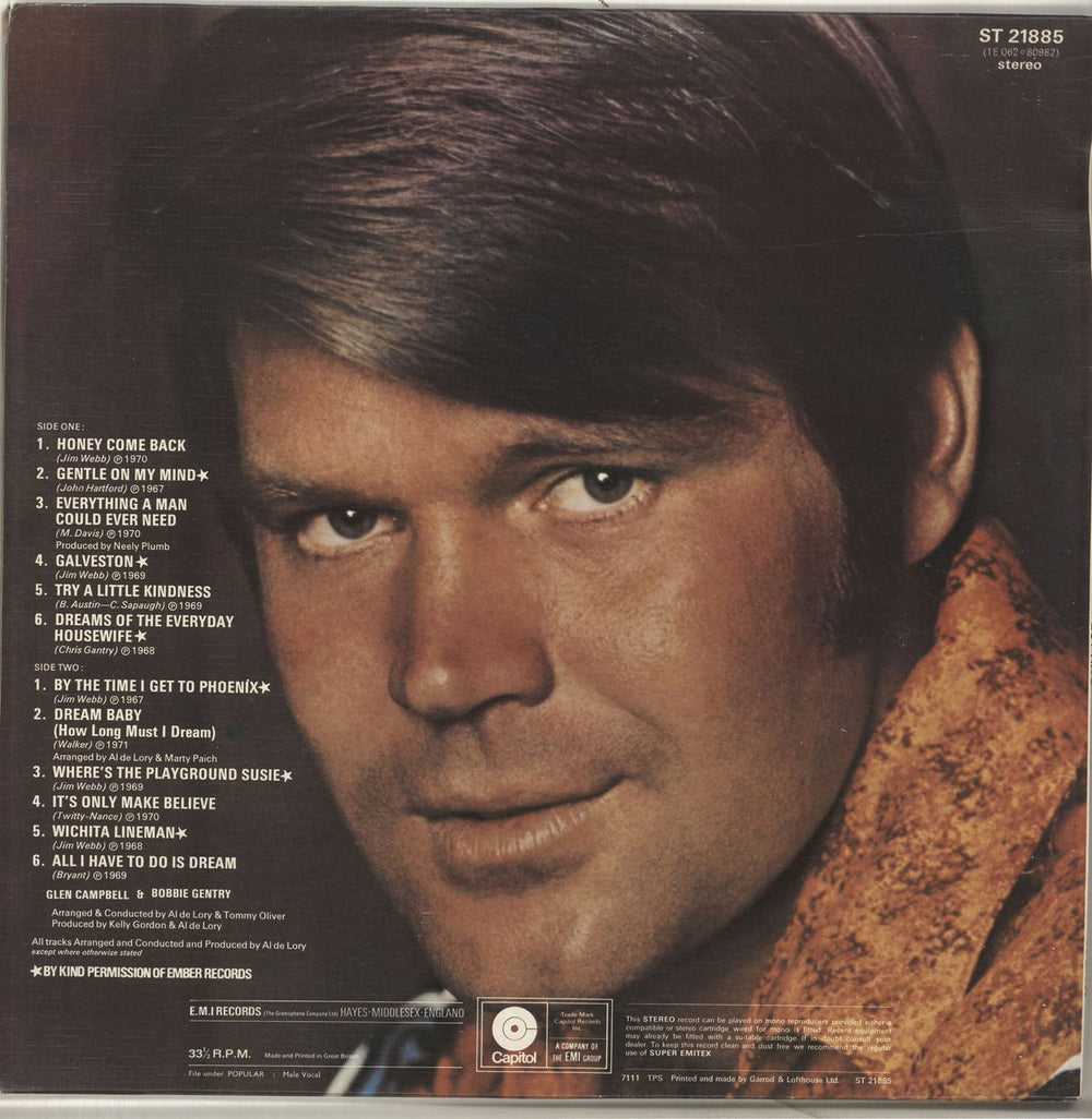 Glen Campbell Greatest Hits UK vinyl LP album (LP record) GLCLPGR697823