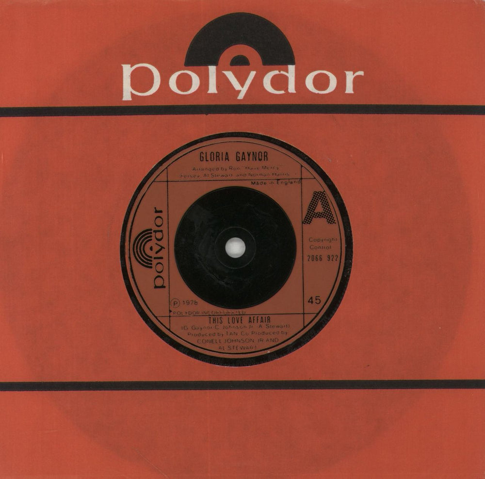 Gloria Gaynor This Love Affair UK 7" vinyl single (7 inch record / 45) 2066922