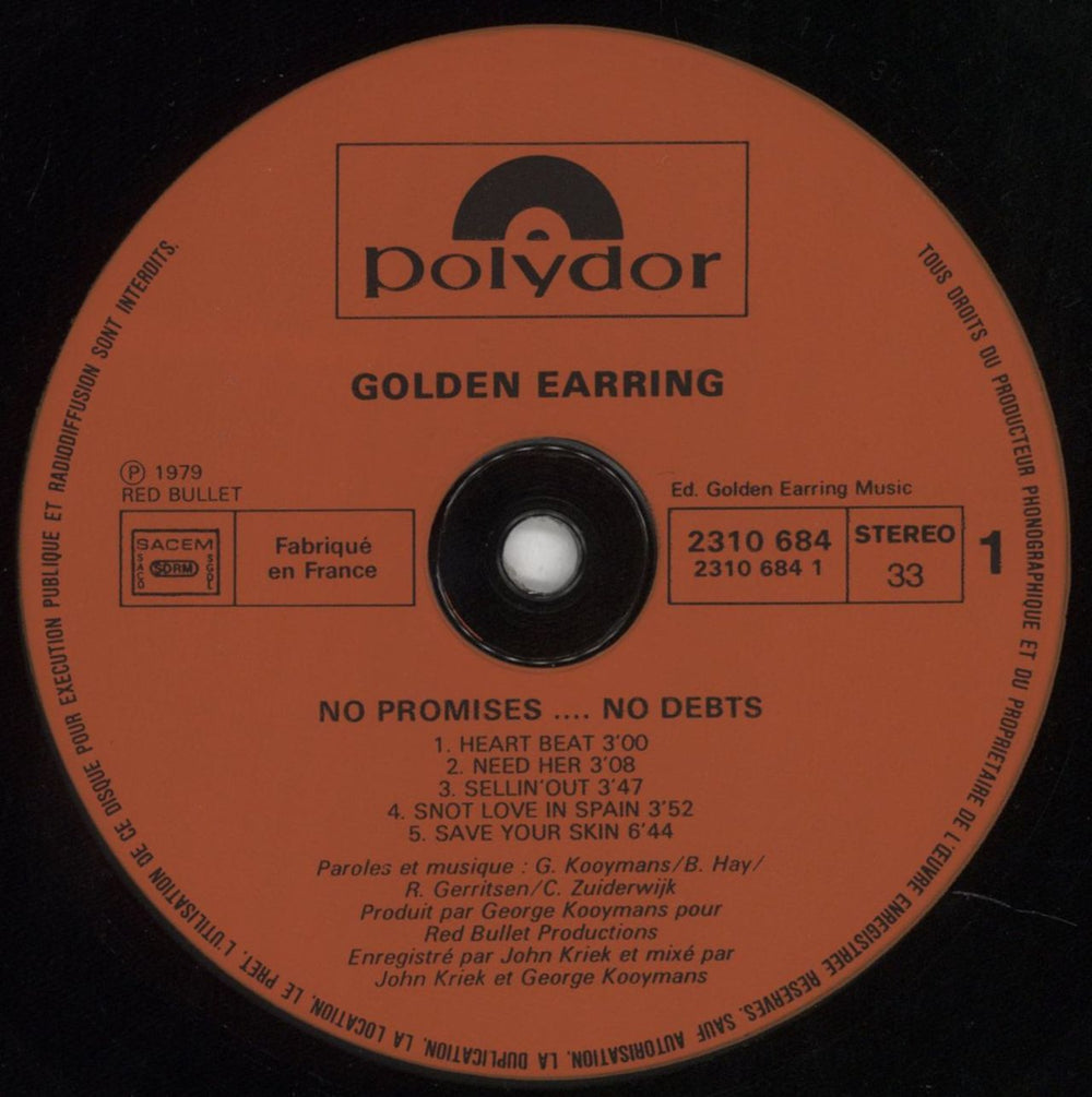 Golden Earring No Promises... No Debts French vinyl LP album (LP record) EARLPNO851431