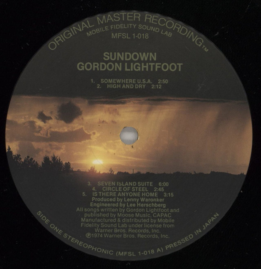 Gordon Lightfoot Sundown - Half-Speed Mastered US vinyl LP album (LP record) GDNLPSU390647