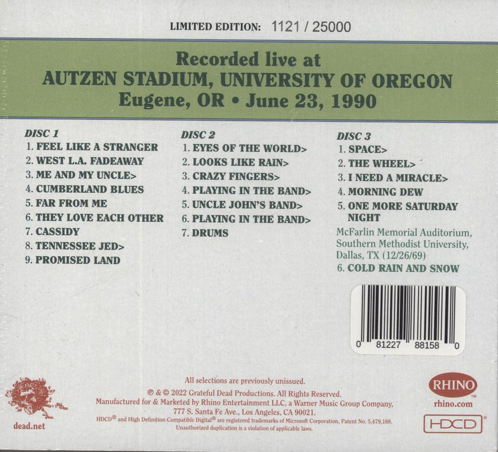 Grateful Dead Dave's Picks, Volume 44 (Autzen Stadium, U. Of Oregon, Eugene, OR 6/23/90) - Sealed US 3-CD album set (Triple CD)