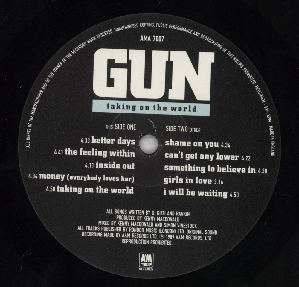 Gun (80s) Taking On The World - EX UK vinyl LP album (LP record) GUNLPTA270245