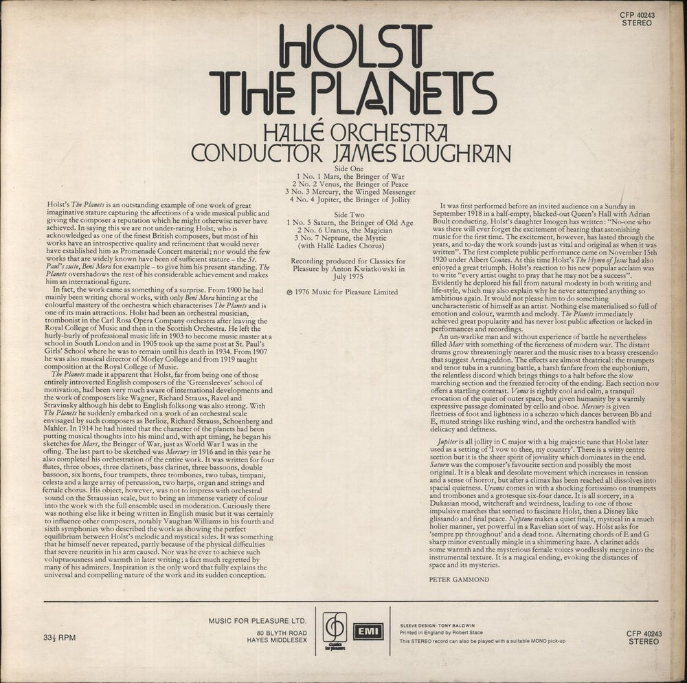 Gustav Holst The Planets UK vinyl LP album (LP record)