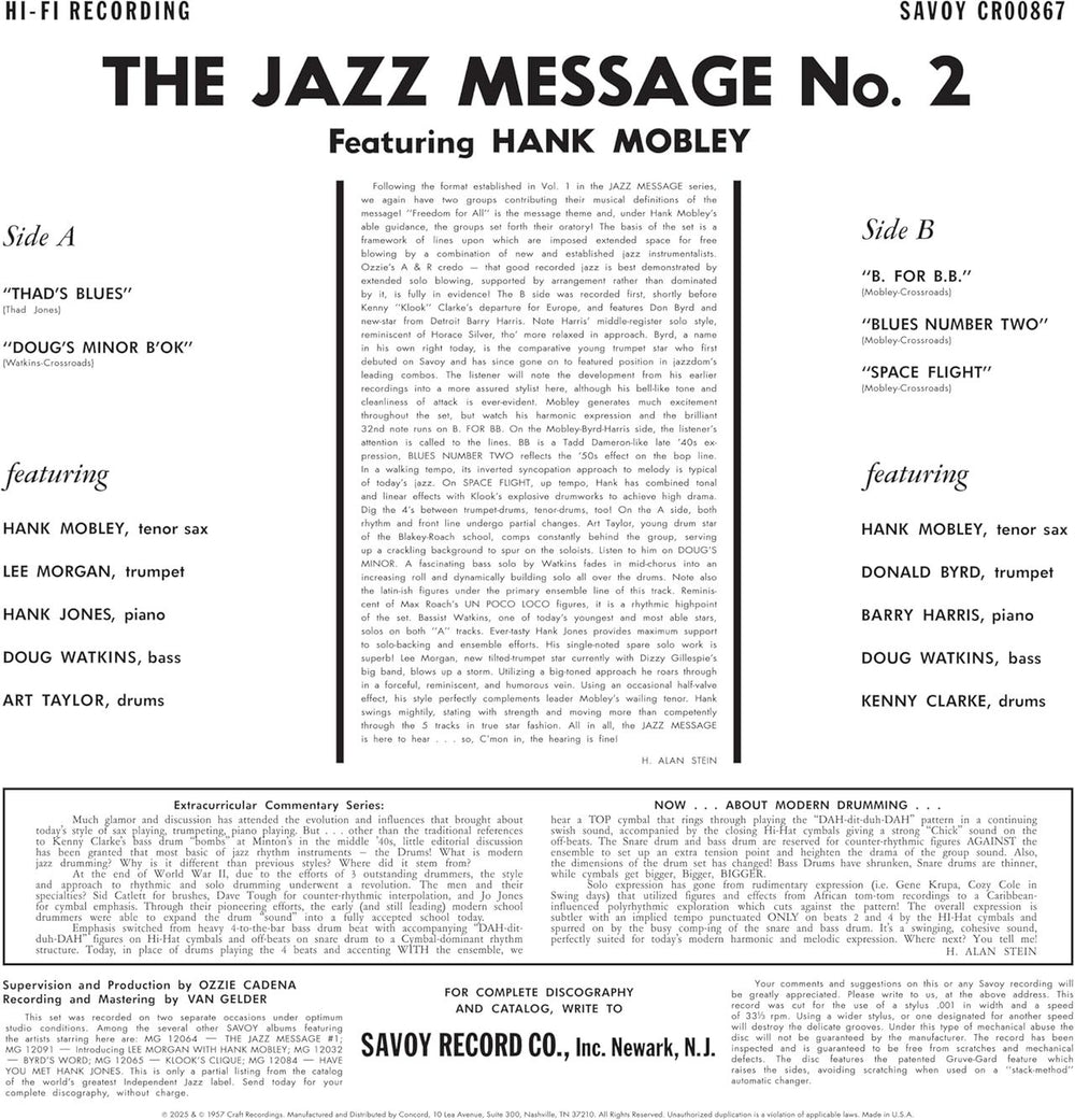 Hank Mobley Jazz Message #2 - Original Jazz Classics Series - 180 Gram Black Vinyl - Sealed US vinyl LP album (LP record) 888072685284
