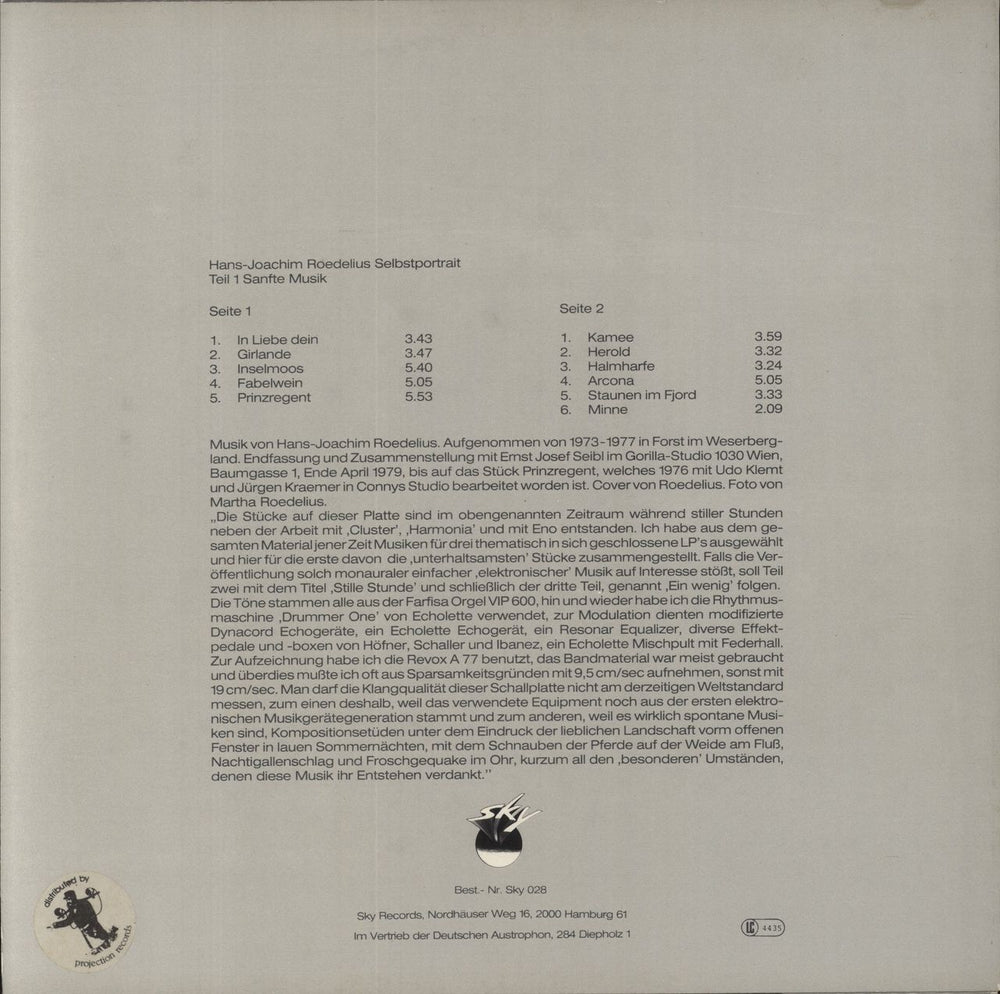 Hans-Joachim Roedelius Selbstportrait German vinyl LP album (LP record)