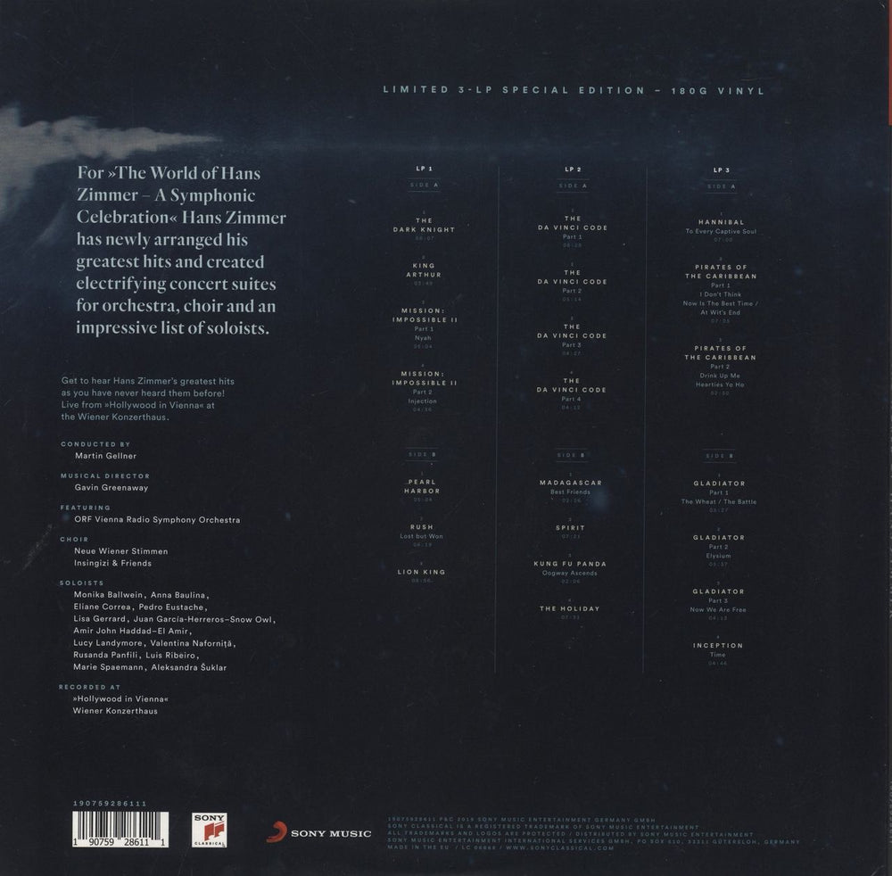 Hans Zimmer The World Of Hans Zimmer (A Symphonic Celebration) - 180gm US 3-LP vinyl record set (Triple LP Album) 190759286111