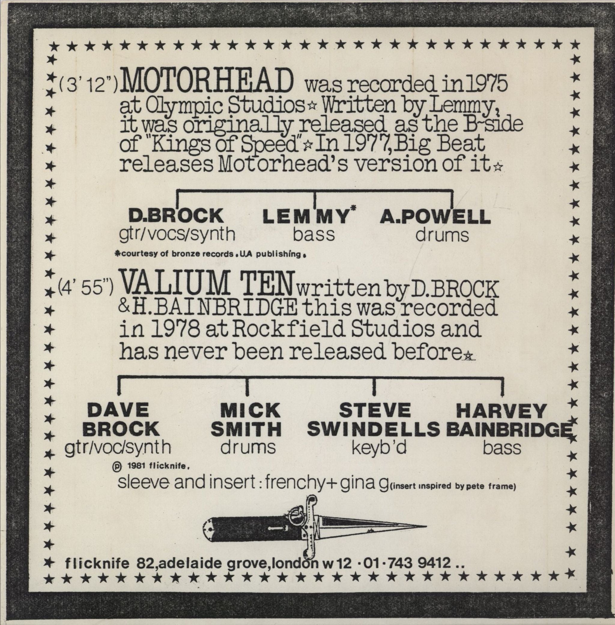 Hawkwind Motorhead + Insert UK 7\" vinyl single (7 inch record / 45)