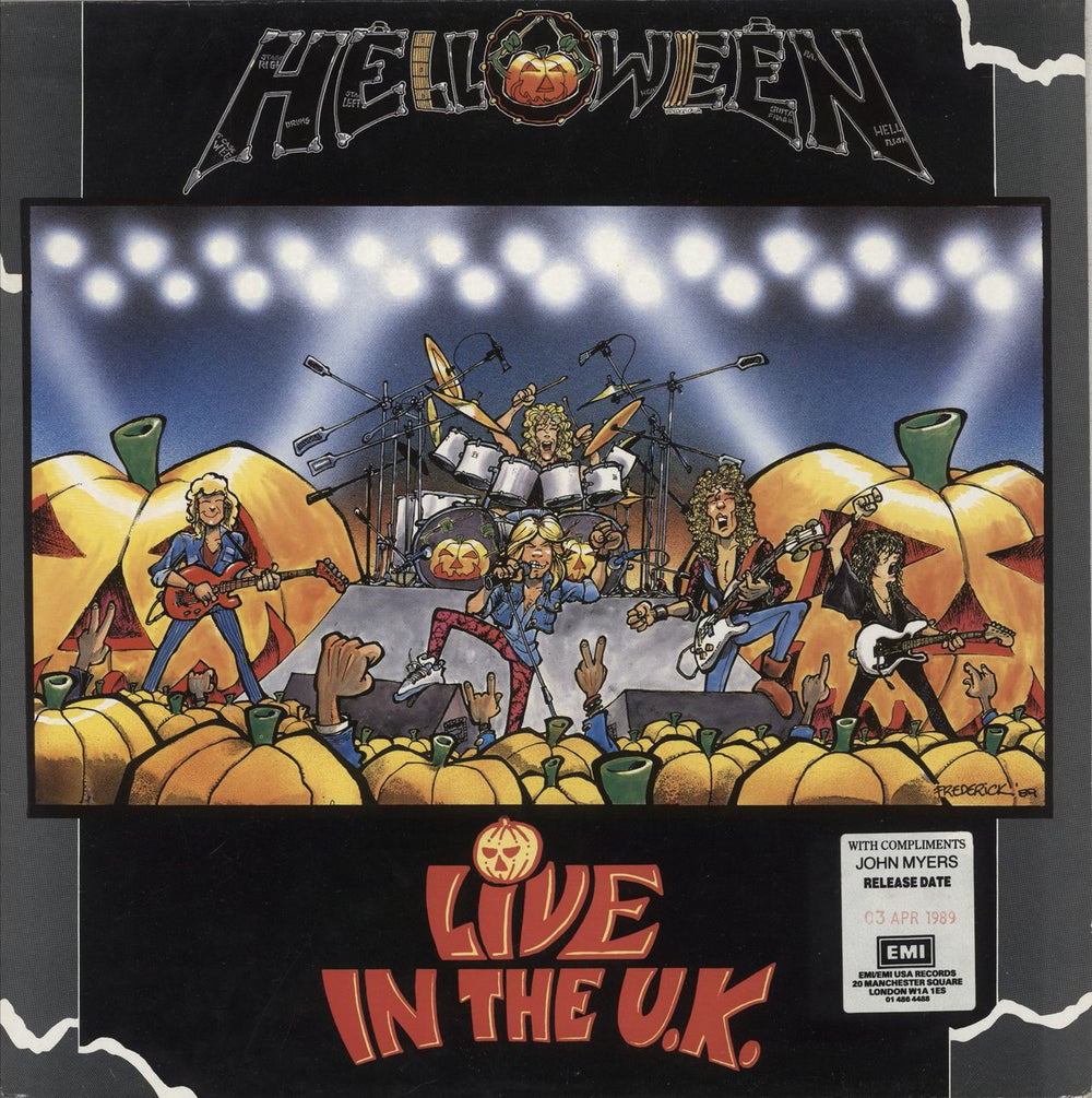 Helloween Live In The UK - Two Promo Stickers UK vinyl LP album (LP record) EMC3558