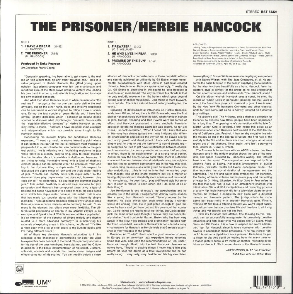 Herbie Hancock The Prisoner - Blue Note Records 75th Anniversary US vinyl LP album (LP record)
