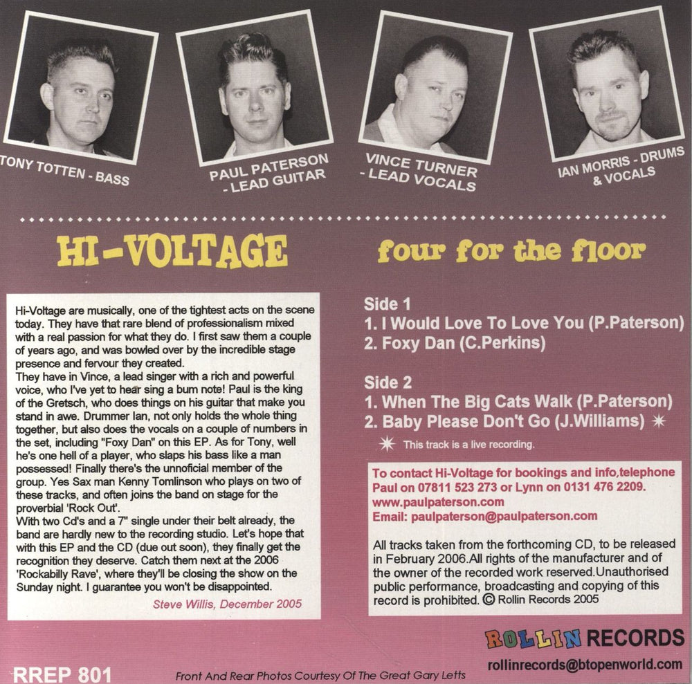 Hi Voltage [Rockabilly] Four For The Floor E.P. UK 7" vinyl single (7 inch record / 45)