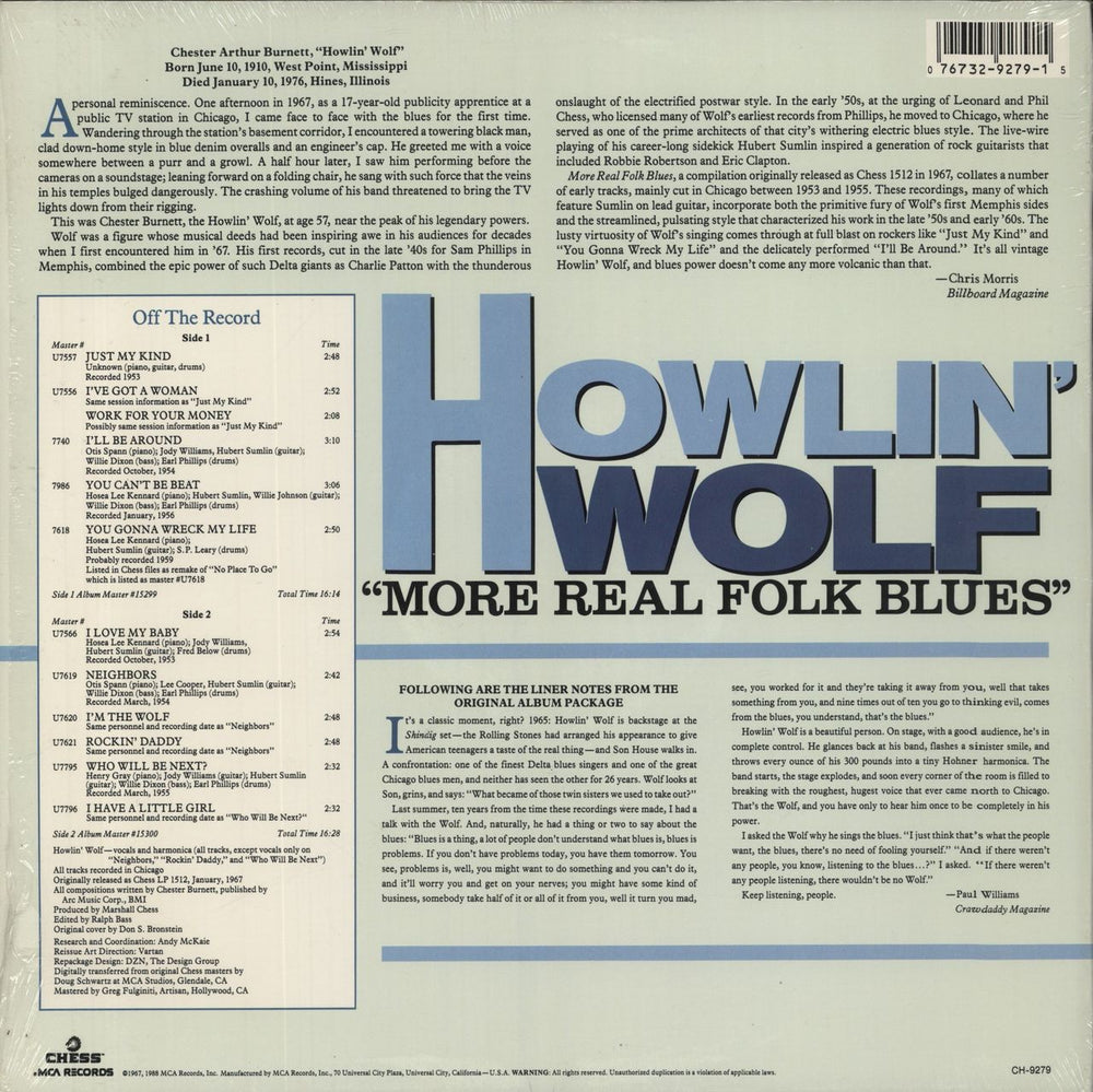 Howlin' Wolf More Real Folk Blues US vinyl LP album (LP record) 076732927915