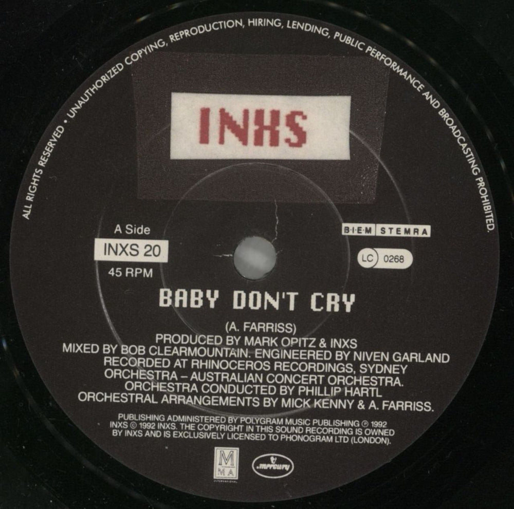 Inxs Baby Don't Cry UK 7" vinyl single (7 inch record / 45) INX07BA514751